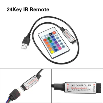 DC 5V USB LED RGB Juostos Valdiklis 3Keys Dimeris / 24Key IR Remoter / 17Keys RF Wireless Remoter Kontrolės 2835 5050 šviesos Juostelės