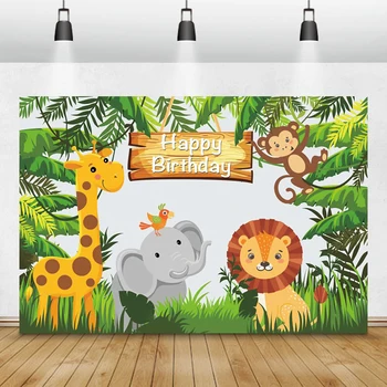 Animacinių Filmų Džiunglės Safari Gimtadienio Baby Vaikų Photozone Šeimos Šaudyti Plakato, Fotografijos Fonas Foto Fono Foto Studija