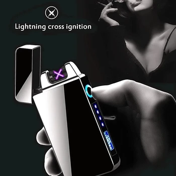 Elektros Dual Lanko Lengvesni USB Įkrovimo Vėjo Flameless Plazmos Pulsų Žiebtuvėliai, Cigaretės Žvakė Su LED Maitinimo Ekranas