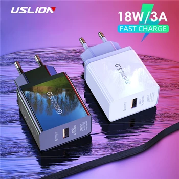USLION 18W 3A USB Greitai Įkrauti ES Greito Įkroviklio Kištuką Kelionės Sieninis Įkroviklis Adapteris, Skirtas 