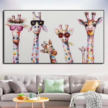 Spalvinga Žirafa Gyvūninės Šeimos Plakatas, Tapyba Cuadros Už Vaikas Sienos Paveiksl Kambarį Namų Dekoro Plakatai Naftos Tapyba