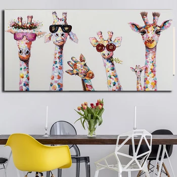 Spalvinga Žirafa Gyvūninės Šeimos Plakatas, Tapyba Cuadros Už Vaikas Sienos Paveiksl Kambarį Namų Dekoro Plakatai Naftos Tapyba