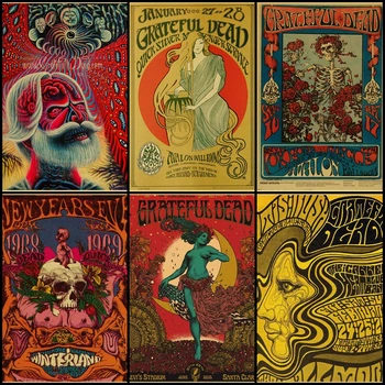 Pirkti tris siųsti vieną Grateful Dead Psichodelinio roko grupė abstraktus pavyzdys derliaus kraft plakatas kavos baras derliaus plakatas