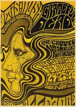 Pirkti tris siųsti vieną Grateful Dead Psichodelinio roko grupė abstraktus pavyzdys derliaus kraft plakatas kavos baras derliaus plakatas