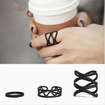 Kūrybos Geometrinis 3Pcs Žiedas Nustatyti, Žavesio Moterų Mados Juodo Matinio Juodo Žiedo Europos Stiliaus Papuošalai Dovana