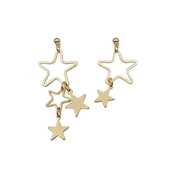 Smulkūs auskarai papuošalai puikus mados žvaigždės ilgai žvaigždžių auskarai mergina kutas stud auskarai, Paprasto metalo, aukso auskarai moteris