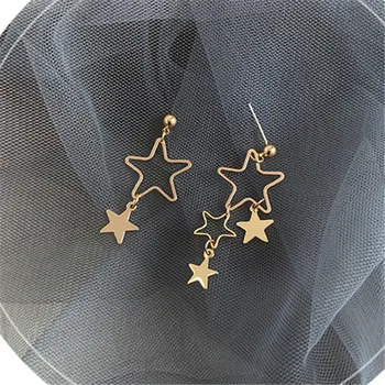 Smulkūs auskarai papuošalai puikus mados žvaigždės ilgai žvaigždžių auskarai mergina kutas stud auskarai, Paprasto metalo, aukso auskarai moteris