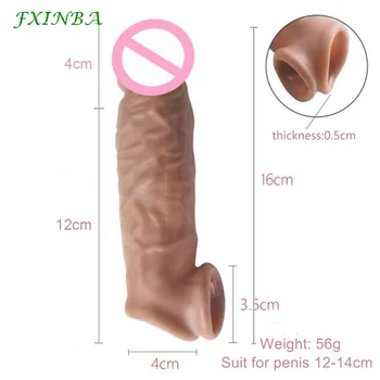 FXINBA 16cm Realistiškas Penio Mova Extender Gaidys Rankovės Pratęstas Penis Plėtros Atidėti Ejakuliacija Daugkartinio naudojimo Prezervatyvą Vyrų Sekso Žaislai