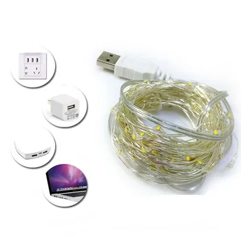 5 / 10m sidabro viela LED šviesos eilutę su USB jungiklis atostogų pasakų vestuves žibintai miegamasis sodo puošmena styginių šviesos