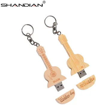 SHANDIAN LOGOTIPAS individualų medinė gitara pen drive usb flash drive, memory Stick pendrive 4 GB 16GB 32GB 64GB metalo keychain dovana