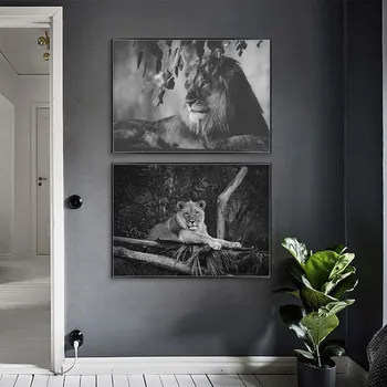 Drobė, tapyba Gyvūnų sienos meno black Ir White Lion Plakatai Ir spausdina freskomis kambarį apdaila namo apdaila