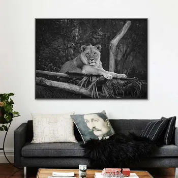 Drobė, tapyba Gyvūnų sienos meno black Ir White Lion Plakatai Ir spausdina freskomis kambarį apdaila namo apdaila