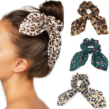 2019 moterų leopard ausų Plaukų juostos katytė plaukų scrunchies mergina triušis spausdinti Priedai surišti į arklio Savininkas merginos haar aksesuarai