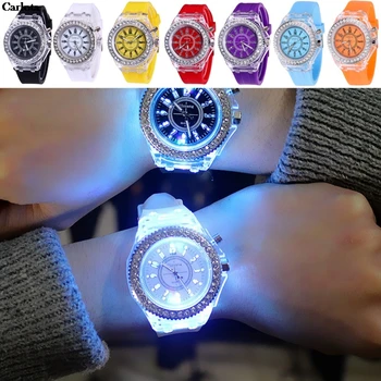 8 Tipų Spalvingas kalnų krištolas Sporto LED Laikrodžiai Šviečiantys Žėrintis Moterų Kvarco Žiūrėti Ponios Silikoniniai Laikrodžiai 2021 Karšto Pardavimo