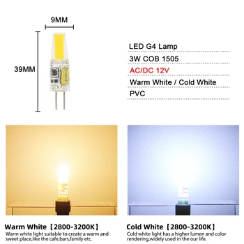 10VNT led lemputė g4 cob 3W Lemputė AC 220V AC12V g4 led lempos SMD2835 Dėmesio Liustra Apšvietimo Pakeisti 30w 40 W Halogeninės Lempos