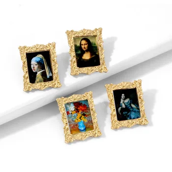 Prarado Lady Derliaus Mona Lisa Mergina Stud Auskarai Saulėgrąžų Tapybos Auskarai Moterims, Geometrinis Auskarai, juvelyriniai dirbiniai Didmeninė Bijoux