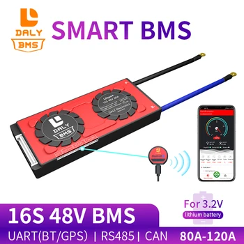 Daly 18650 3.2 v smart BMS 16S 48V 80A 100A 120A Bluetooth 485 į USB įrenginį NTC UART programinės įrangos togther Liūtas LiFepo4 Baterija BMS
