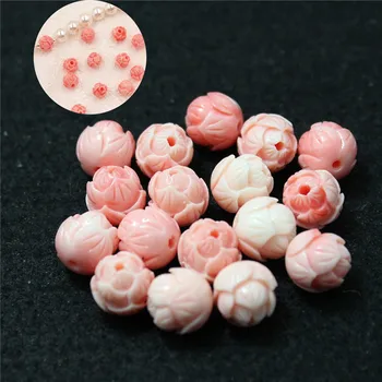 15vnt/daug Pink Coral Shell 10mm Raižyti Lotus Karoliukai, Metalinės Buda Karoliukų Apyrankės Karoliai, Papuošalai Padaryti DIY Priedai