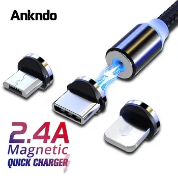 ANKNDO USB Kabelis Magnetinio Krūvio Įkroviklio Kabelis USB C Tipo Kabelis, Mobiliojo Telefono Įkrovimo Kabelis, Mikro USB Magnetas Įkroviklio Kabelis Viela