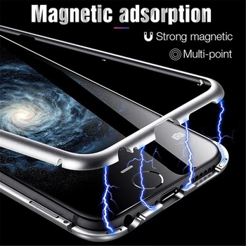 Magnetinio Adsorbcijos Metalo Atveju iPhone, 11 Pro X XS Max Grūdintas Stiklas Atgal Magneto Dangtelis, Skirtas 