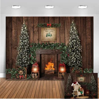 Kalėdų eglutė židinys fone fotografijos derliaus šventė šalies dekoravimo, dovanų kojinių foto fonas studija
