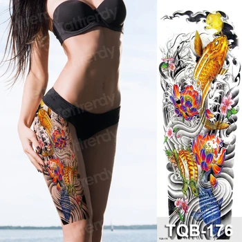 Seksualios laikinos tatuiruotės didelis moterų, mergaičių kūno tatuiruotė kojos šlaunies lipdukai žuvis drakonas vandeniui netikrą rankos tatuiruotė rankovėmis didelis dydis