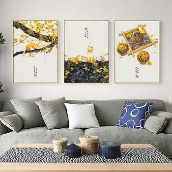 Japonijos Kraštovaizdžio Plakato spauda Valtis Žibintų Lapai Drobės Tapybos Sienos Meno Kinijos Nuotraukos Kambarį Šiuolaikinio Namų Dekoro