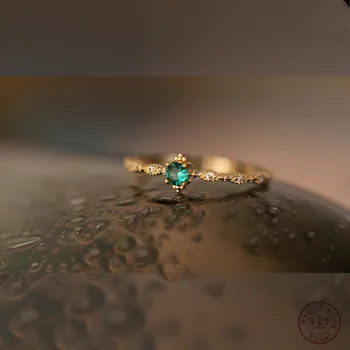 925 Sterlingas Sidabro Mados Uodega Žiedas Moterims Apkalos 14k Aukso Paprastos Konstrukcijos Smaragdais Inkrustuotų Vestuvių Papuošalai, Aksesuarai