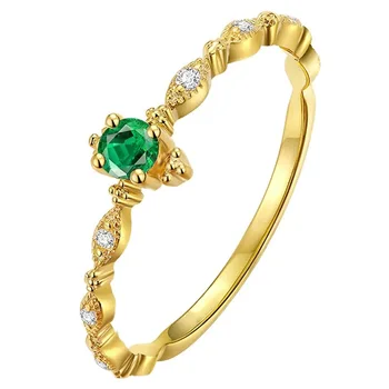 925 Sterlingas Sidabro Mados Uodega Žiedas Moterims Apkalos 14k Aukso Paprastos Konstrukcijos Smaragdais Inkrustuotų Vestuvių Papuošalai, Aksesuarai