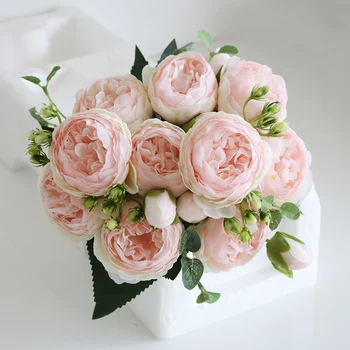 30cm Rose Pink Silk Puokštę Bijūnų Dirbtinės Gėlės 