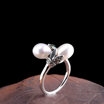 2019 Naujausias Mados Dizaino Dvigubo Perlų Žiedas Moterims, Šaliai, Papuošalai Gėlavandenių Perlų Piršto Žiedai Smulkūs Papuošalai Lašas laivybos