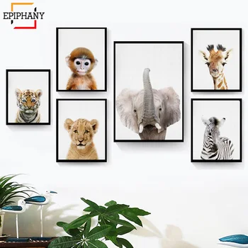 Kūdikio Tigras, Liūtas, Beždžionė Zebras Spausdinti Safari Gyvūnų Darželio Dekoro Miško Gyvūnai Sienų Tapybos Šiuolaikinės Plakatai Vaikai Kambario Dekoro