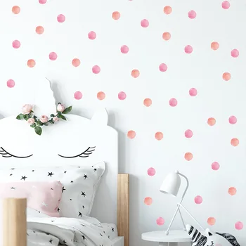 Akvarelė Pink Polka Dots Sienų Lipdukai Ratą, Ranka Tempti Planetų Sienų Lipdukai Vaikų Kambarys Kūdikiui, Darželio, Namų Apdailos PVC