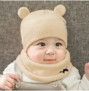 Kūdikių Reikmenys Bamblys Mergaičių Mergaitė Kūdikių Skrybėlę Žiemos Trikotažo Beanie Kepurė Hat+Šalikas 2vnt Karšto Pardavimo Nustatytas 0-24Months