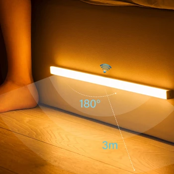 LED Naktį, Šviesos, Judesio Jutiklis Belaidis USB Įkrovimo 20 30 40 50 cm Naktį lempa Virtuvės Spintoje Lempa, drabužių Spinta Miegamajame Šviesos