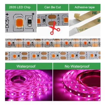 Visą Spektrą Augti Šviesos USB LED Juostelė, 0,5 m 1m 2m 3m Ranka Valyti Jutiklis/ Jutiklinį Jungiklį 2835 Vis Chip 5V LED Grow Lempa.