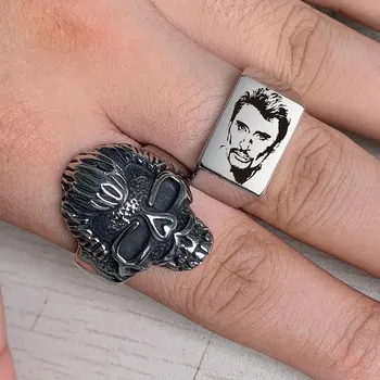 Johnny Hallyday Foto Punk Rock Pločio Žiedai vyrams moteris papuošalai iš nerūdijančio plieno Hip-Hop vyrai Piršto žiedą SL-101