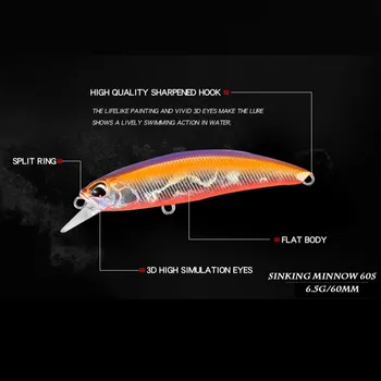 Lubit ryuki Minnow 60mm 6.5 g žvejybos masalas Mini jerkbaits ledo swimbait japonijos žvejybos reikmenys pesca bass upėtakis jaukų sunku masalas