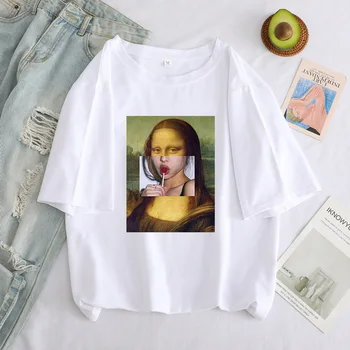 Femme T-shirt Mikelandželas Juokingas Animacinių filmų Spausdinti Moterų Tshirts Grunge Estetinės Pusės Grafinio Viršuje Tee Negabaritinių Marškinėliai Atsitiktinis Viršūnės