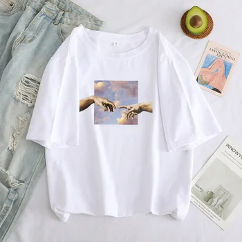 Femme T-shirt Mikelandželas Juokingas Animacinių filmų Spausdinti Moterų Tshirts Grunge Estetinės Pusės Grafinio Viršuje Tee Negabaritinių Marškinėliai Atsitiktinis Viršūnės