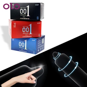 OLO 0.01 Ultra Plonas Sekso Žaislai Vyrų Ledo Šilumos Touch Sekso Produktams, 10 Vnt/Dėžutėje Hialurono Rūgščių, Natūralaus Latekso Prezervatyvai