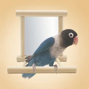 Mediniai Naminių Paukščių Žaislai su Veidrodžiu Įdomus Žaislas, skirtas Cockatiel Papūgos Mažų Paukščių Žaislai Pet Papūgos Narvą Lipti Priedai Paukščių Stendas