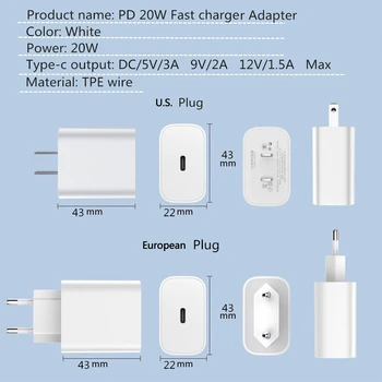 LISM 20W PD Greitas Įkroviklis iPhone 12 11 Xs Xr Pro Max 8 Usb C Adapteris, Įkroviklis C Tipo Greito Įkrovimo QC3.0 Xiaomi 