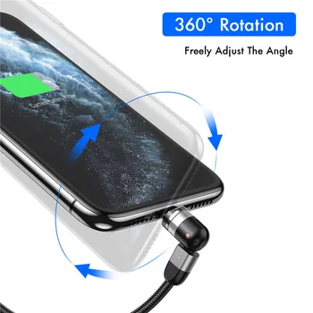 USLION Naujas 540 Laipsniu Pasukti Magnetinio USB Kabelis, Mikro C Tipo Kabelis Magnetinio Krovimo Laidas iPhone Samsung Laido Viela