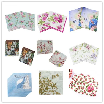 20pcs 27 stilių, Stalo servetėlės, popieriaus, audinio atspausdintas gėlių, rožių gyvūnų servilletas dekupažas senovinių vestuvių, gimtadienio