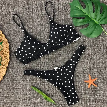 Seksualus maudymosi Kostiumėliai 2020 Juoda Pynimas Plaukimo Kostiumas Moterims Polka Dot maudymosi kostiumėlį Paminkštinta Push-up Bikinis Rinkinys