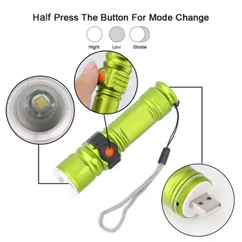 USB Patogus LED Taktinis Flash Šviesos Kišeninis Žibintuvėlis LED Įkrovimo Galingas Žibintuvėlis Zoomable Lempos Lauko Kelionių Medžioklė