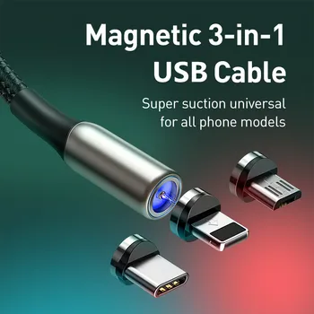 Baseus Magnetinio Micro USB Kabelio Tipas-C Įkrovimo Kabelis Magnetas Įkroviklis Adapteris USB C Tipo Mobiliojo Telefono Kabeliai, iPhone Samsung