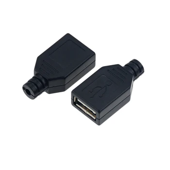 10vnt Tipo Moterų USB 4 Polių Kištukinis Sujungiklis Su Juodo Plastiko Dangtis
