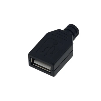 10vnt Tipo Moterų USB 4 Polių Kištukinis Sujungiklis Su Juodo Plastiko Dangtis